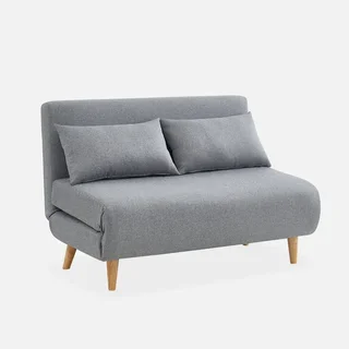 Sofá-cama conversível 2 lugares bege estilo escandinavo com pés de madeira de hevea