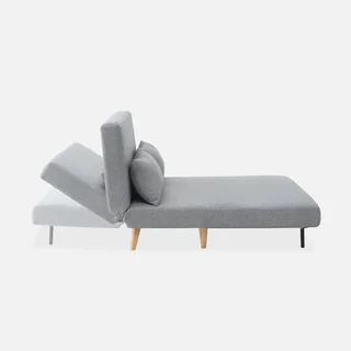 Sofá-cama conversível 2 lugares bege estilo escandinavo com pés de madeira de hevea