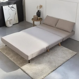 Sofá-cama conversível Guesta 2 lugares bege estilo escandinavo com pés de madeira