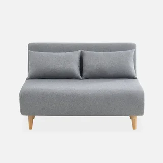 Sofá-cama conversível 2 lugares bege estilo escandinavo com pés de madeira de hevea