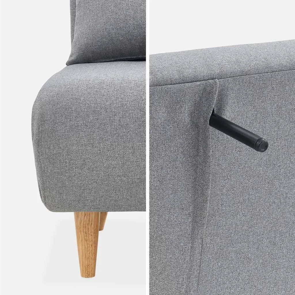Sofá cama convertible 2 plazas beige estilo escandinavo con patas de madera de hevea