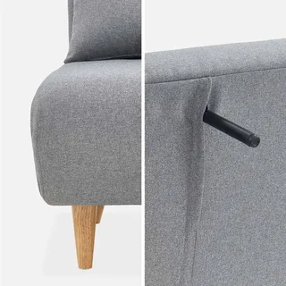 Sofá-cama conversível 2 lugares bege estilo escandinavo com pés de madeira de hevea