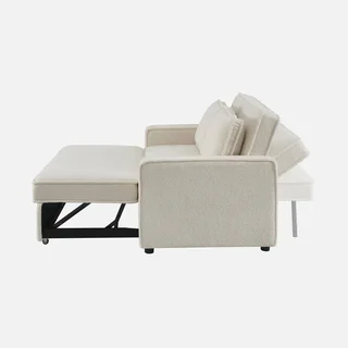 Cremefarbene Bouclé-Stoff 3-Sitzer Schlafsofa Wohnzimmer Couch