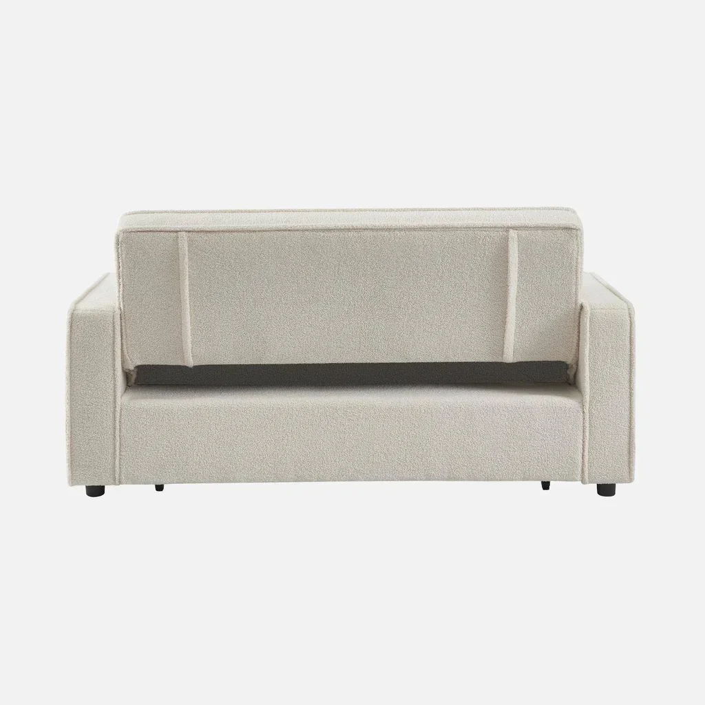 Cremefarbene Bouclé-Stoff 3-Sitzer Schlafsofa Wohnzimmer Couch