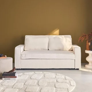 Cremefarbene Bouclé-Stoff 3-Sitzer Schlafsofa Wohnzimmer Couch