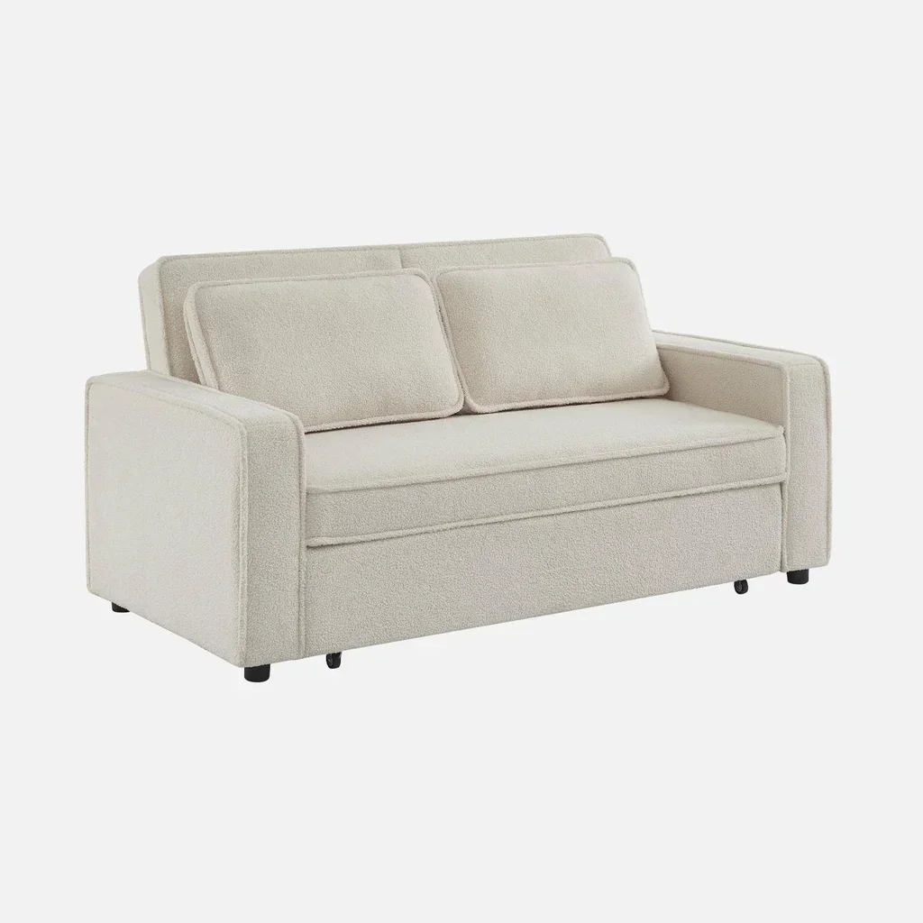 Cremefarbene Bouclé-Stoff 3-Sitzer Schlafsofa Wohnzimmer Couch