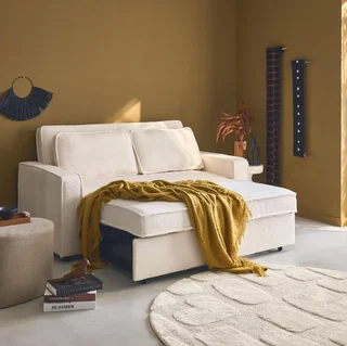 Cremefarbene Bouclé-Stoff 3-Sitzer Schlafsofa Wohnzimmer Couch