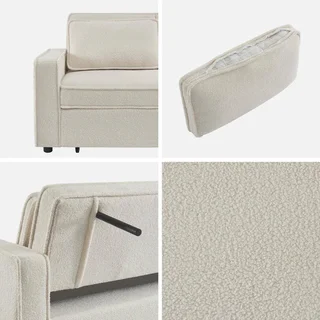 Cremefarbene Bouclé-Stoff 3-Sitzer Schlafsofa Wohnzimmer Couch