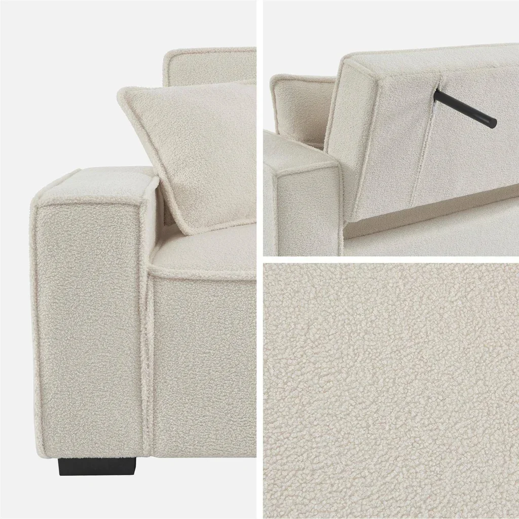 3 Seater Boucle Fabric Sofa Bed Feel Convertible