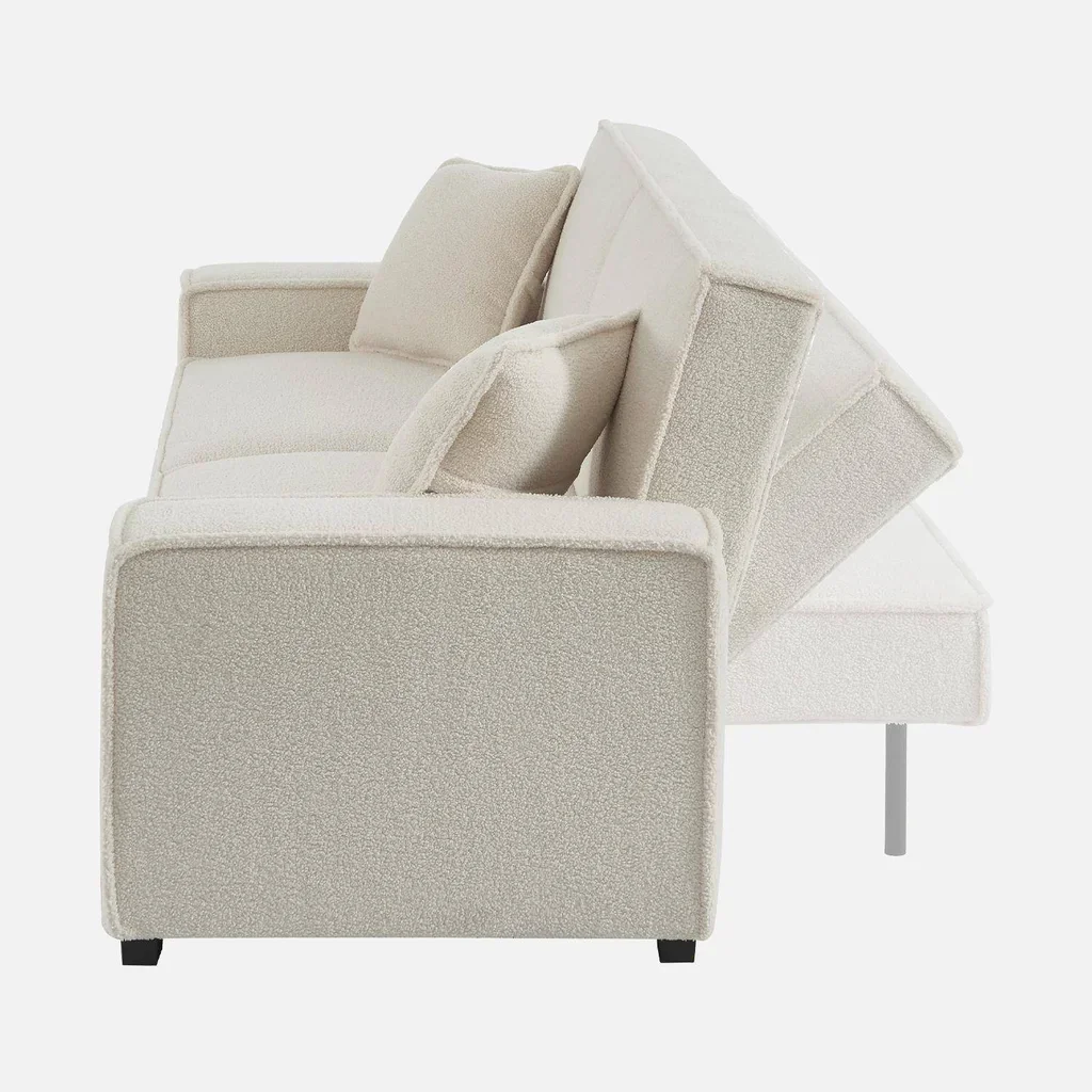 3 Seater Boucle Fabric Sofa Bed Feel Convertible
