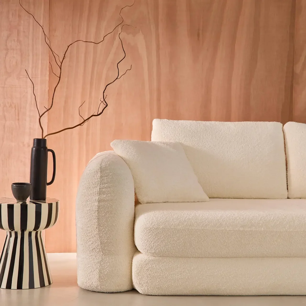 Canapé lit 3 places bouclette blanc cassé Sweeetch convertible confort