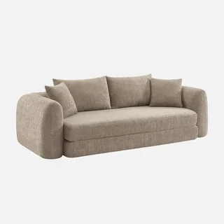 3-Seater Sofa Bed Sweeitch Off-White Boucle Textured Convertible