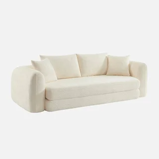 Cream white bouclé 3-seater sofa bed Sweeetch convertible comfort
