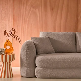 3-Seater Sofa Bed Sweeitch Off-White Boucle Textured Convertible