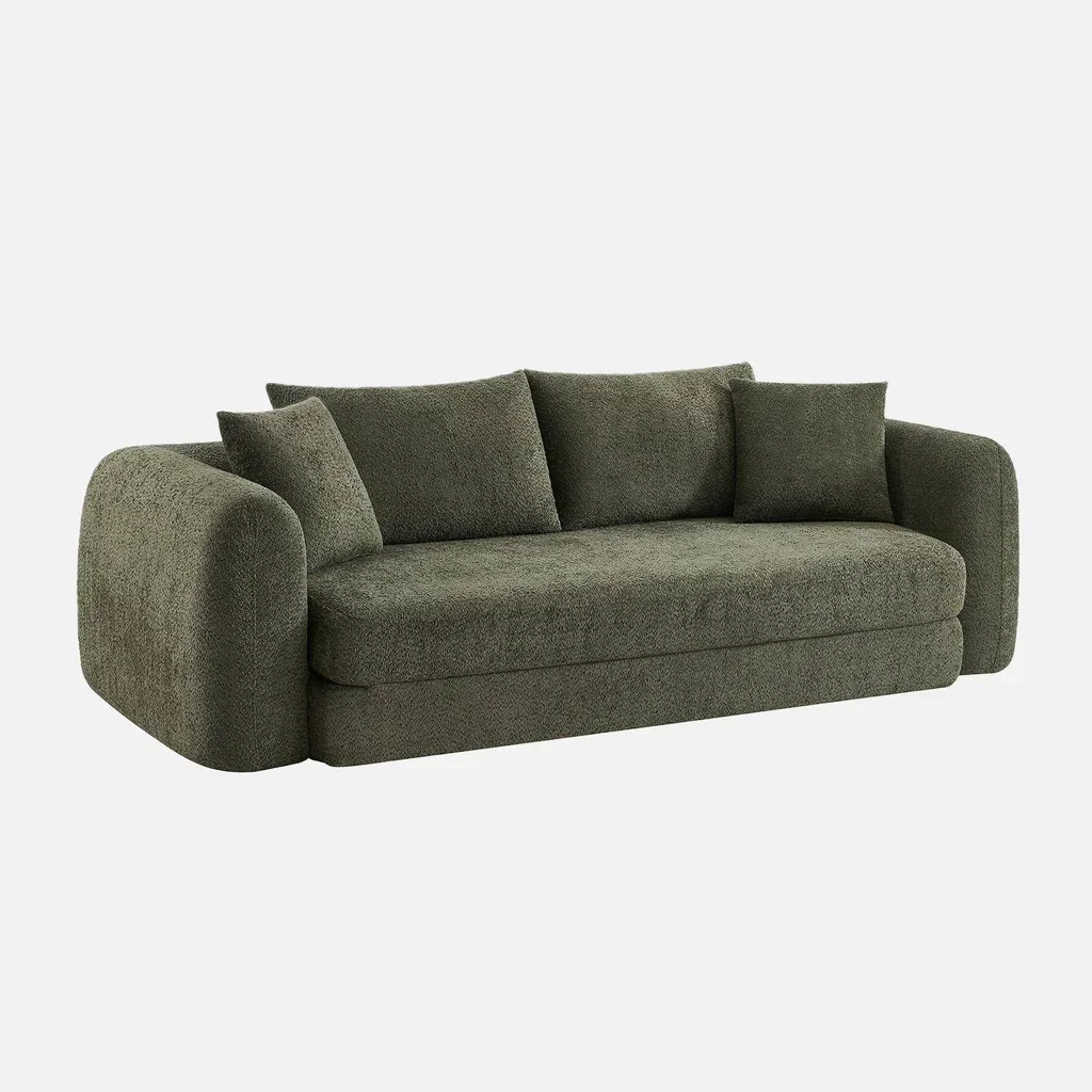 3-Seater Sofa Bed Convertible Sweeatch Boucle Fabric Off-White