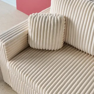 Umkehrbares 3-Sitzer Schlafsofa Creme Cord-Optik Kunstfell IDA mit Bettkasten
