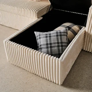 Umkehrbares 3-Sitzer Schlafsofa Creme Cord-Optik Kunstfell IDA mit Bettkasten