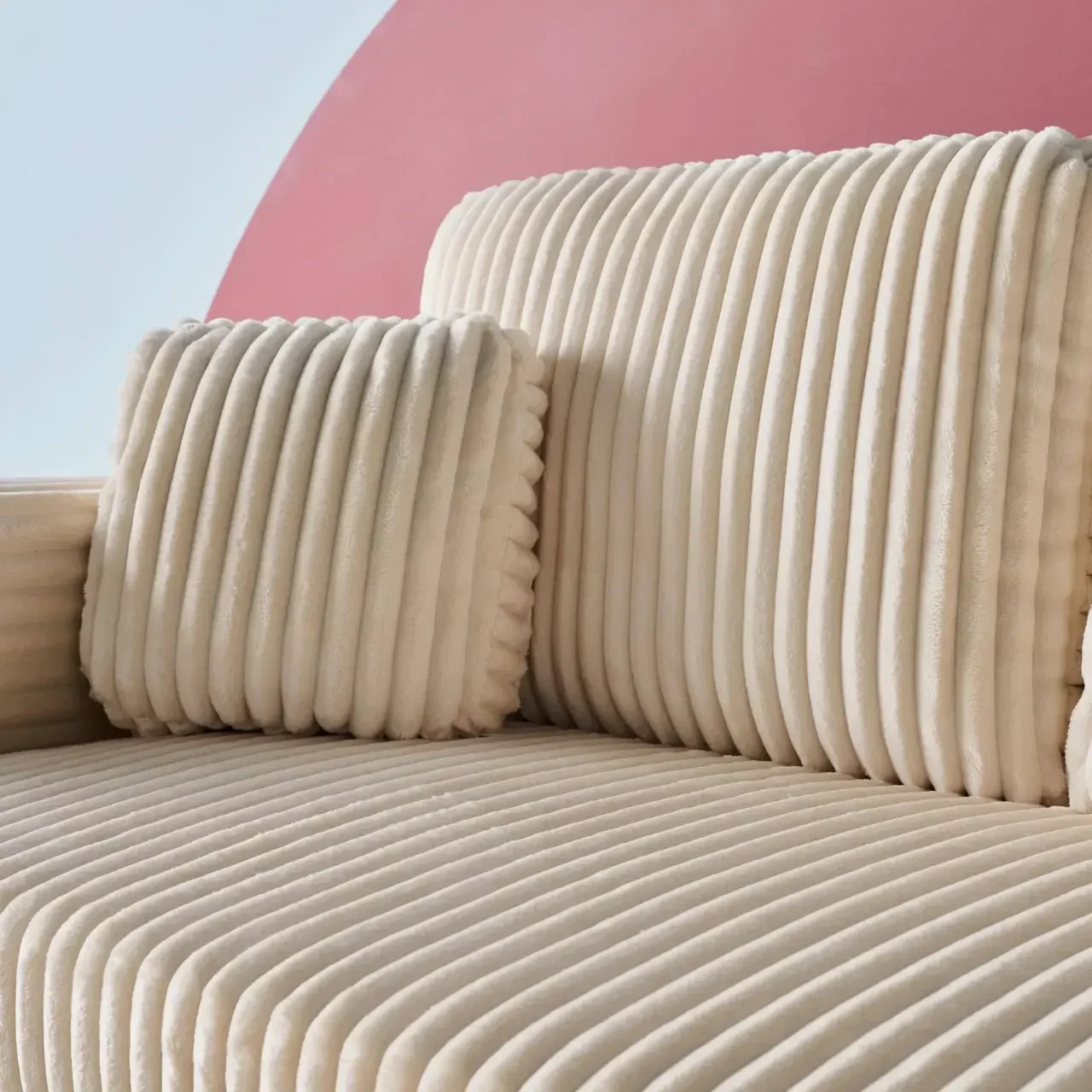 Umkehrbares 3-Sitzer Schlafsofa Creme Cord-Optik Kunstfell IDA mit Bettkasten