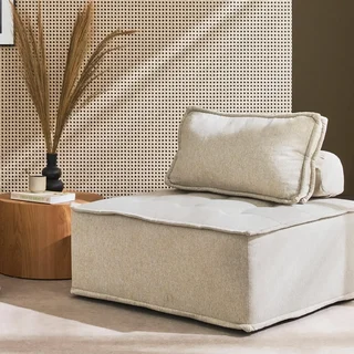 Chauffeuse modulable capitonnée beige en tissu Dao - Canapé d'appoint vintage