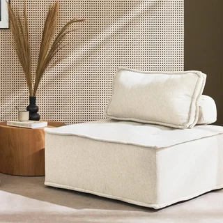 Canapé modulable chauffeuse capitonnée beige Dao 90x90cm
