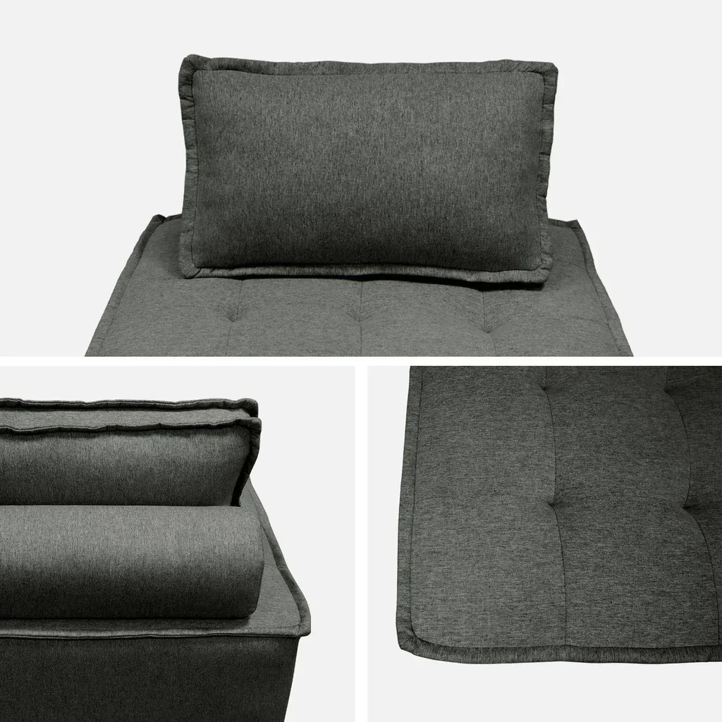 Chauffeuse modulable capitonnée beige en tissu style vintage Dao