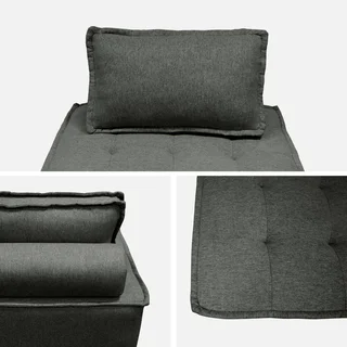 Chauffeuse modulable capitonnée beige en tissu style vintage Dao