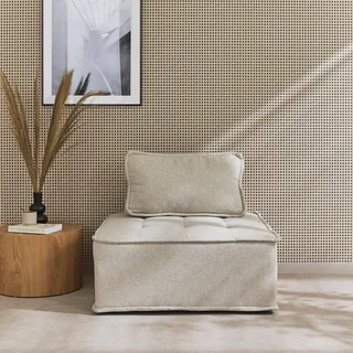 Chauffeuse modulable capitonnée beige en tissu Dao - Canapé d'appoint vintage