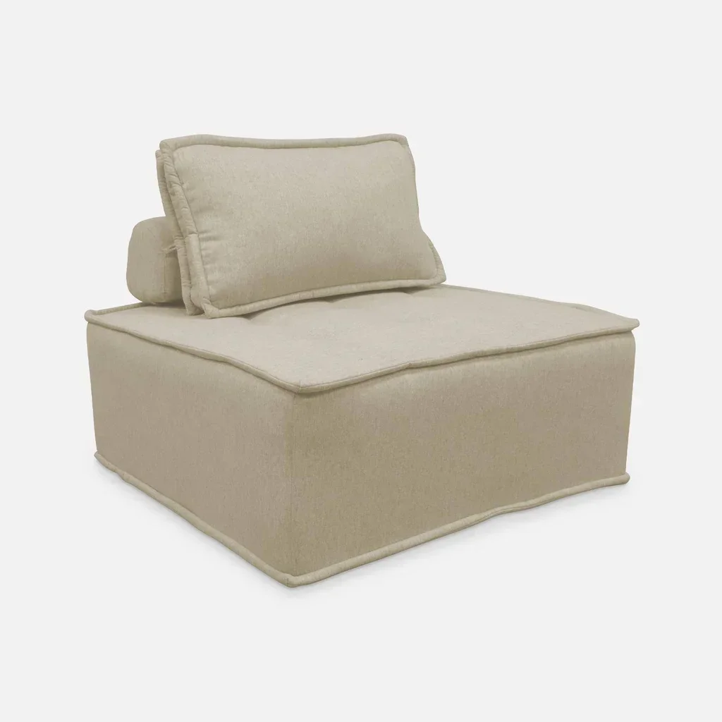 Chauffeuse modulable capitonnée beige en tissu Dao - Canapé d'appoint vintage