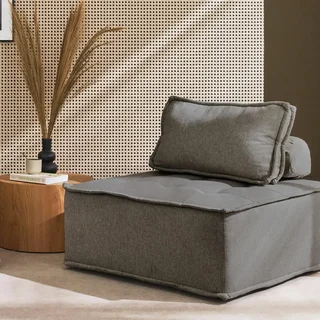 Chauffeuse modulable capitonnée beige en tissu style vintage Dao