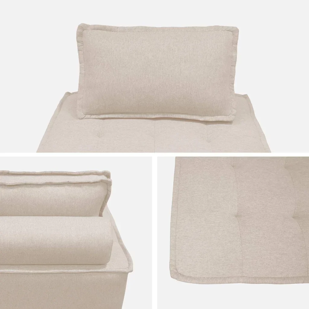 Canapé modulable chauffeuse capitonnée beige Dao 90x90cm