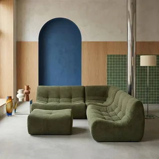 Modulares 7-Sitzer Ecksofa aus Kordsamt mit Hocker Sokol