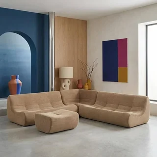 7-Sitzer Modulares Cord-Samt Ecksofa mit Fußhocker Sokol