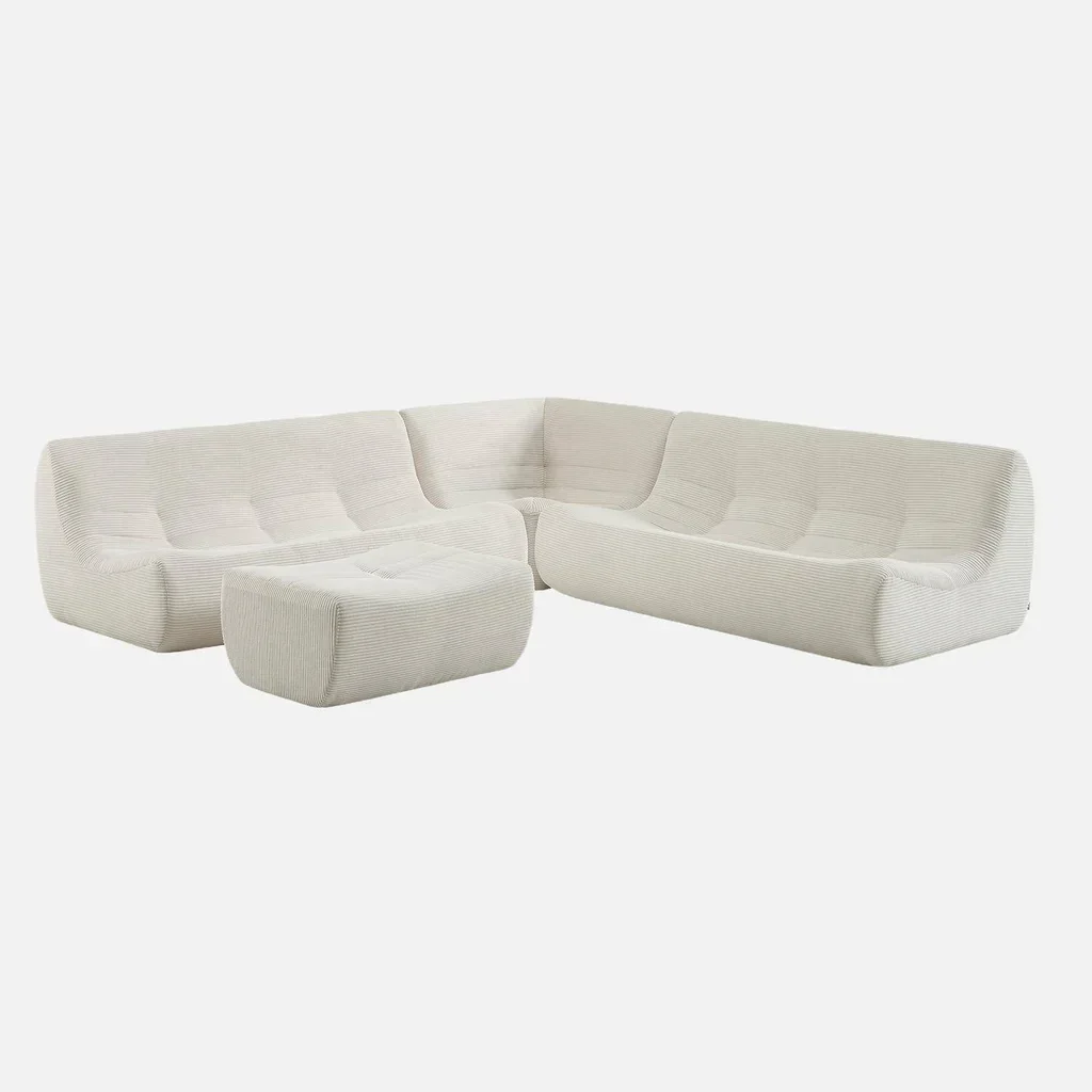 Canapé modulable d'angle 7 places velours côtelé Sokol avec repose-pieds