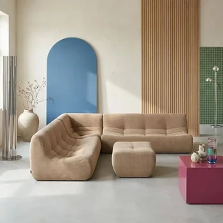 7-Sitzer Modulares Cord-Samt Ecksofa mit Fußhocker Sokol
