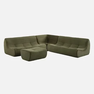Modulares 7-Sitzer Ecksofa aus Kordsamt mit Hocker Sokol