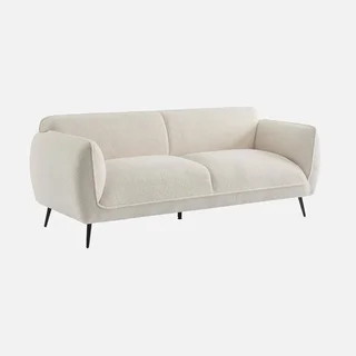 3-Sitzer Bouclé Sofa Cremefarben Schwarze Metallbeine Gemütlich Modernes Design