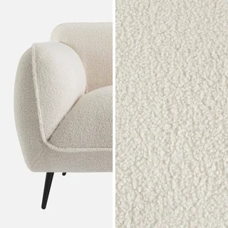 3-Sitzer Bouclé Sofa Cremefarben Schwarze Metallbeine Gemütlich Modernes Design