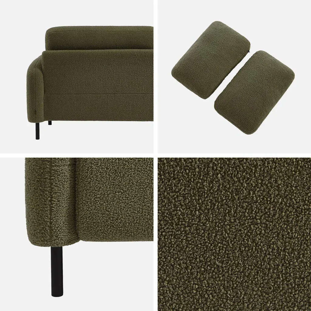 Cremefarbener Bouclé 3-Sitzer Sofa Schwarze Metallbeine Teddy Stoff