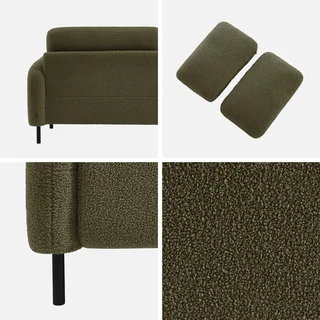 Cremefarbener Bouclé 3-Sitzer Sofa Schwarze Metallbeine Teddy Stoff