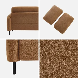 Cremefarbener Bouclé 3-Sitzer Sofa Schwarze Metallfüße Teddy 208cm