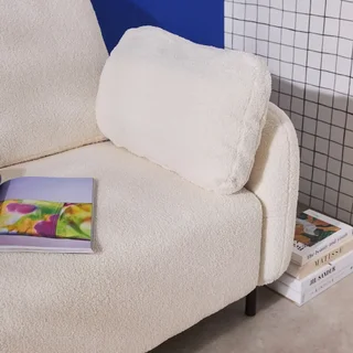 Cremefarbener Bouclé 3-Sitzer Sofa Schwarze Metallbeine Teddy Stoff