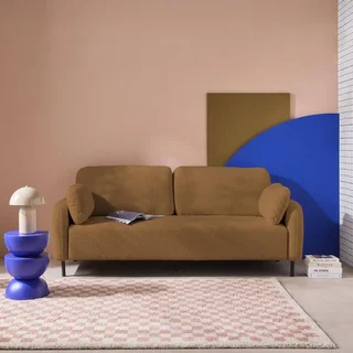 Cremefarbener Bouclé 3-Sitzer Sofa Schwarze Metallfüße Teddy 208cm
