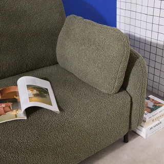 Cremefarbener Bouclé 3-Sitzer Sofa Schwarze Metallbeine Teddy Stoff