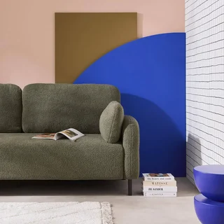 Cremefarbener Bouclé 3-Sitzer Sofa Schwarze Metallbeine Teddy Stoff