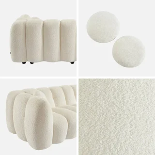 3-seater shell boucle fabric sofa white Perla