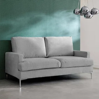 Divano Moderno 3 Posti Tessuto Bianco Sporco con Piedini Metallici Cromati