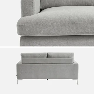 Divano Moderno 3 Posti Tessuto Bianco Sporco con Piedini Metallici Cromati