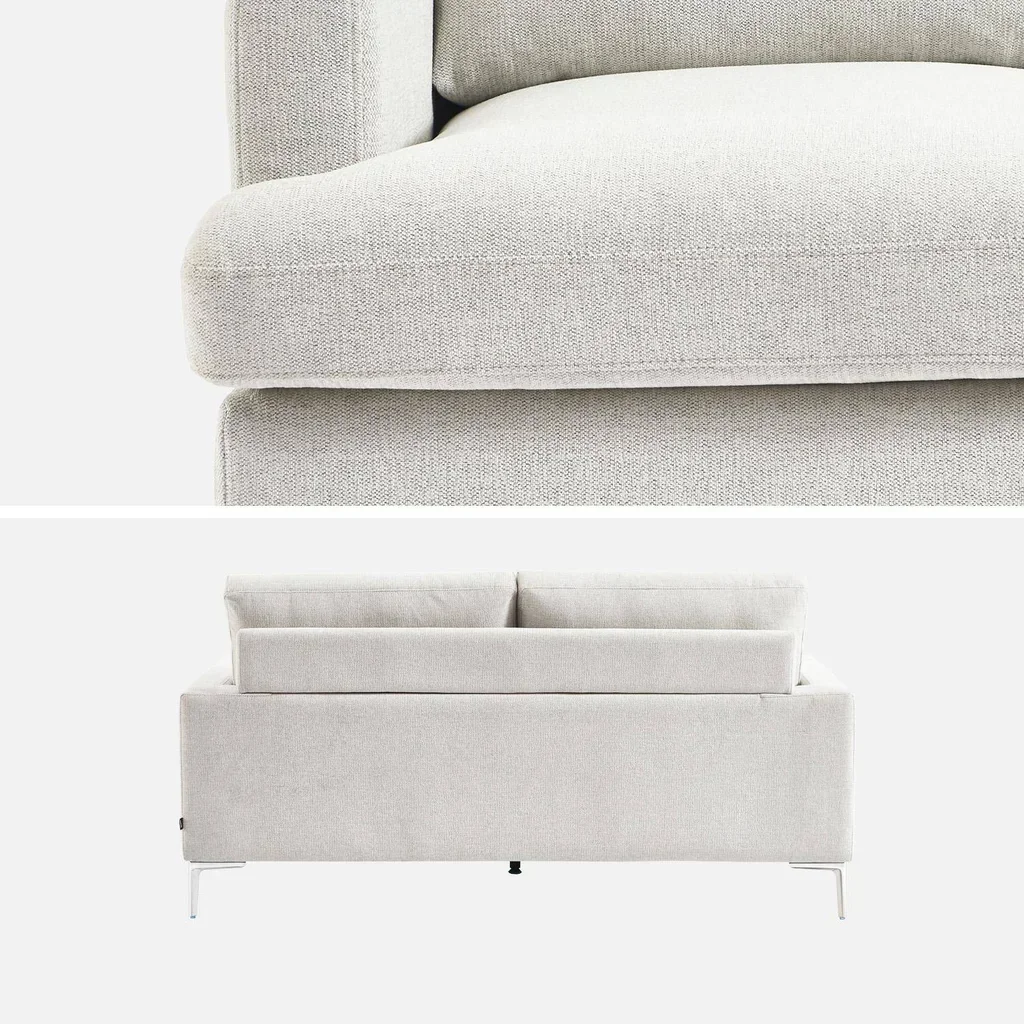 Sofá tres plazas tela blanco roto diseño moderno salón elegante
