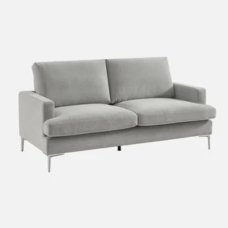 Divano Moderno 3 Posti Tessuto Bianco Sporco con Piedini Metallici Cromati