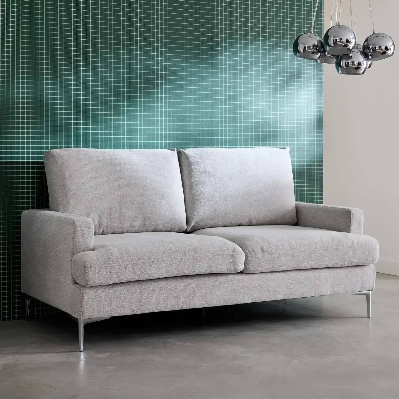 Canapé trois places tissu blanc cassé design moderne salon élégant